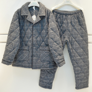 安之伴妮可雅睡衣冬季男梭织纯棉磨毛格子三层加厚夹棉棉袄家居服