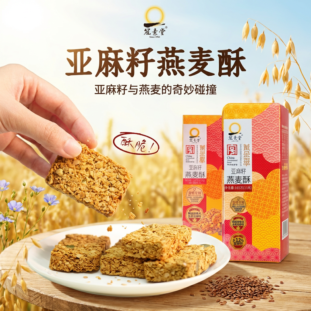 冠素堂亚麻籽燕麦酥椰蓉酥休闲健康小吃手工制作