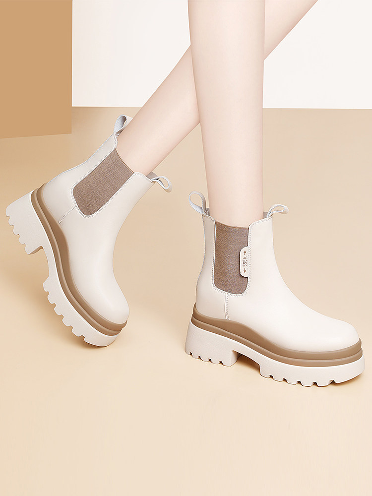 CHELSEA BOOTS WOMENS AUTUMN WINTER BLACK PLATFORM PILE BLOCK HEEL CHIMNEY MARTIN BOOTS SMALL MAN HEIGHTENED LEATHER