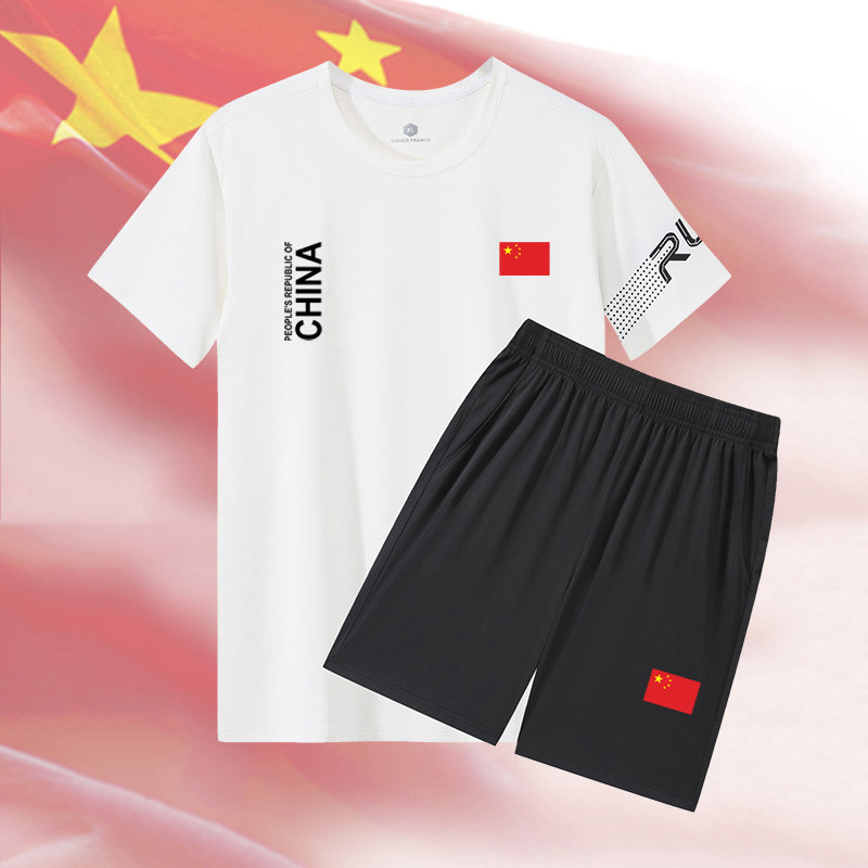 中国队男女速干运动套装短袖短裤夏季跑步球衣健身服篮球羽毛球服