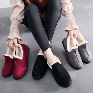 保暖豆豆鞋 防滑孕妇一脚蹬毛毛鞋 女士棉鞋 平底女鞋 加绒韩版 秋冬季