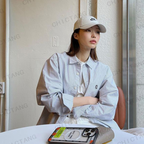 温柔灰色条纹衬衫长袖