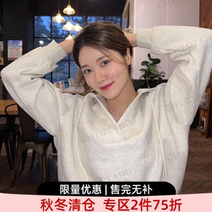 寬松淺灰連帽運動風衛衣女秋邁伍 chictang韓風慵懶溫柔韓版