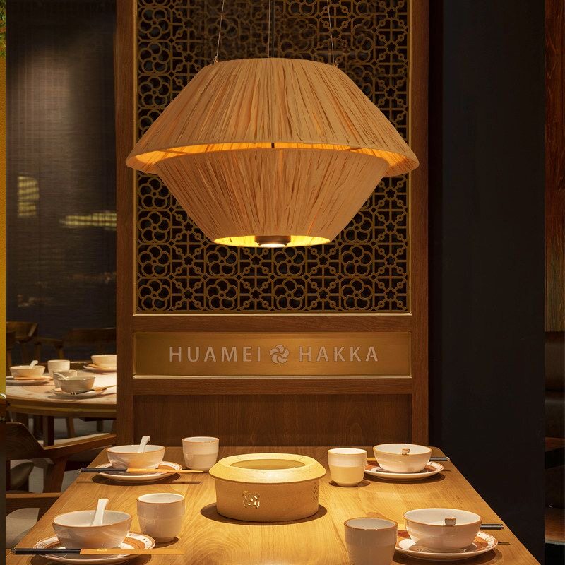 日式吊灯中古客厅卧室餐厅茶室民宿火锅店射灯拉菲草编侘寂风灯具