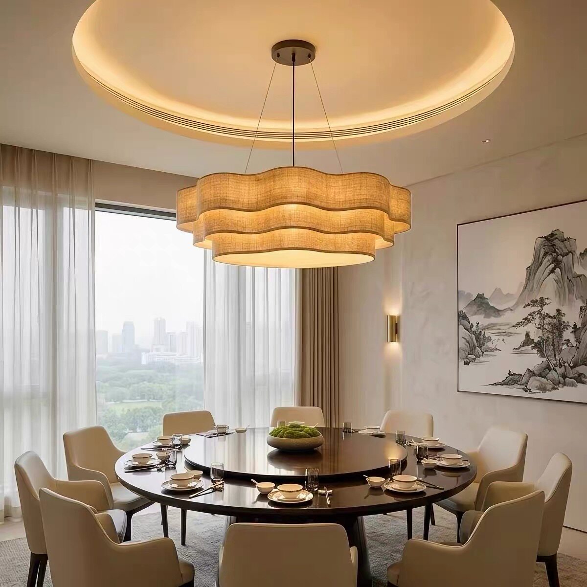 新中式餐厅吊灯2026新款餐饮饭店日料店餐桌吧台复古禅意布艺灯饰