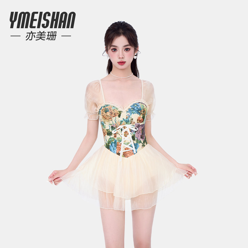 亦美珊复古高级感连体游泳衣女款夏季度假女孩纯欲保守显瘦游泳装