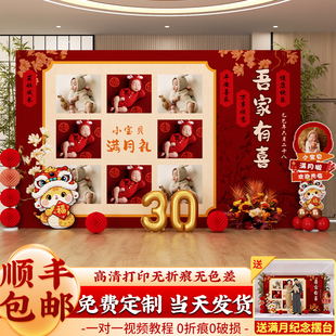 蛇宝宝满月装饰照片墙百天百日宴仪式感场景布置定制kt板背景墙30