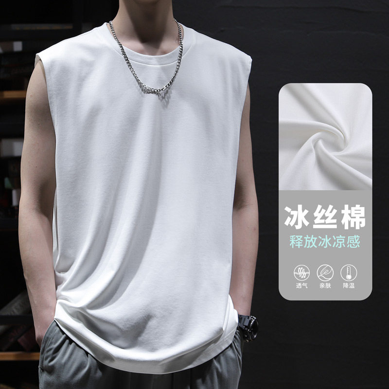 速发夏肩棉背心男动款跨栏运薄健身坎季纯色大码宽松休闲无袖t恤