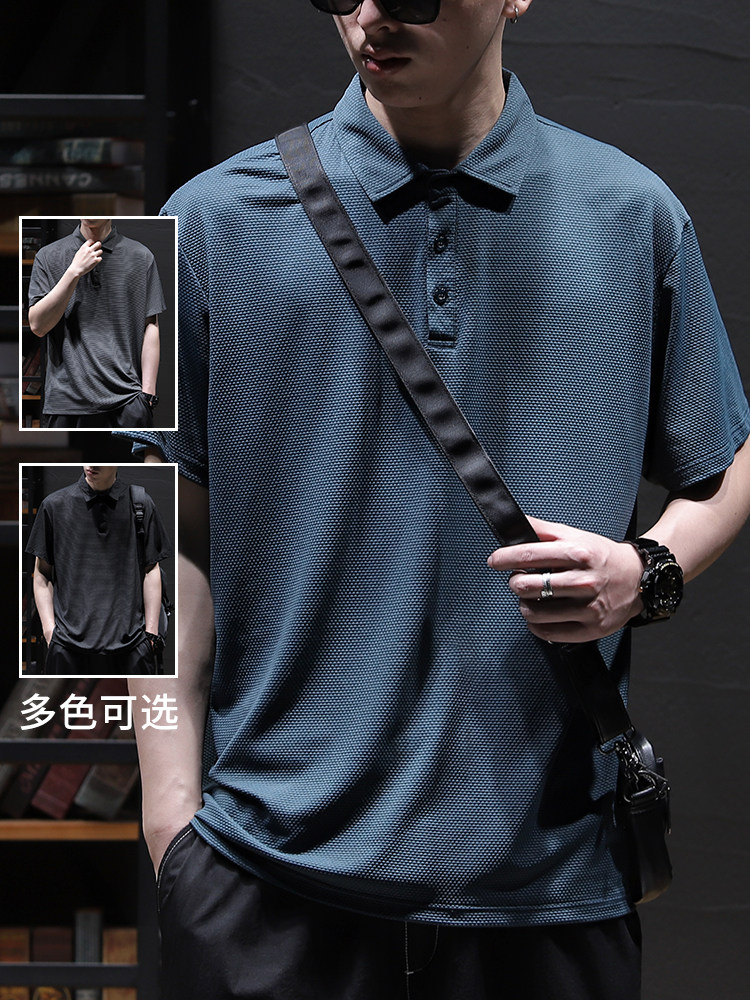 MENS POLO SHIRT SUMMER SHORT SLEEVE T-SHIRT LOOSE FAT PLUS SIZE ICE SILK QUICK-DRYING CASUAL THIN TREND TOP