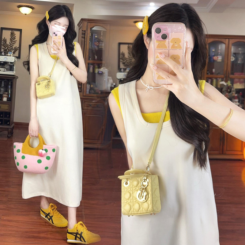 DRESSES MATERNITY SUITS SUMMER LOOSE SLEEVELESS OUTFITS FASHIONABLE TWO-PIECE SETS MIDI HIPSTER VEST SKIRTS