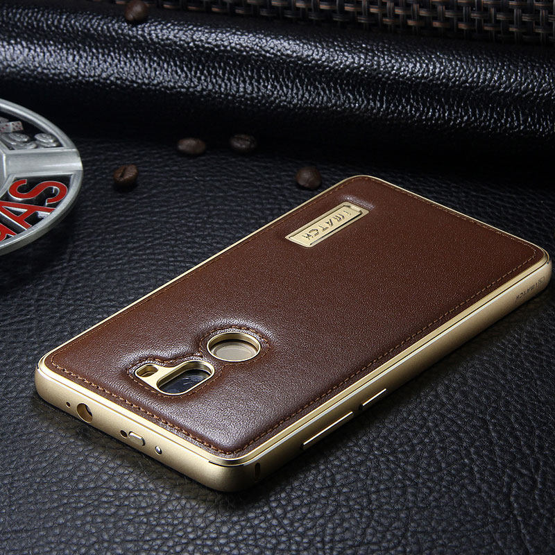 iMatch Luxury Aluminum Metal Bumper Premium Genuine Leather Back Cover Case for Xiaomi Mi 5s Plus