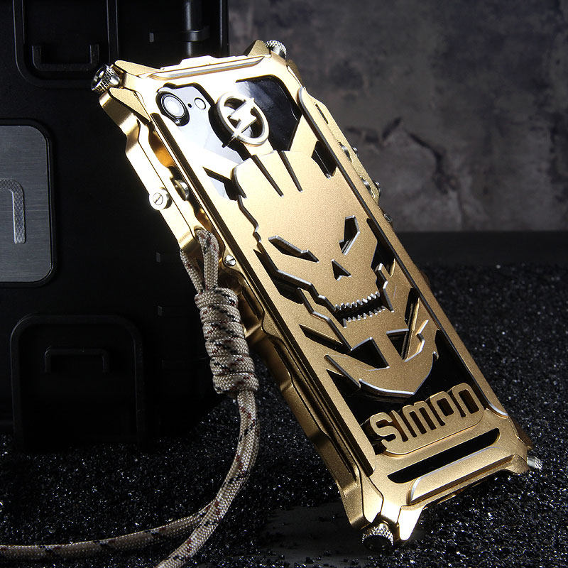 SIMON Mechanical Arm Skull Punk Premium Aluminum Metal Bumper Shockproof Case Cover for Apple iPhone 7 Plus & iPhone 7