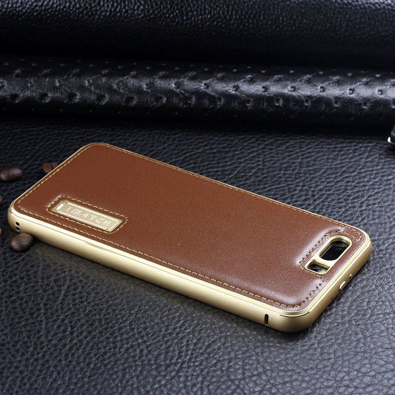 iMatch Luxury Aluminum Metal Bumper Premium Genuine Leather Back Cover Case for Huawei P10 Plus & Huawei P10