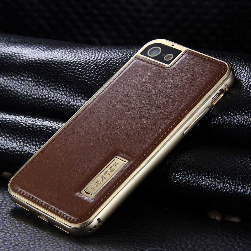 iMatch Luxury Aluminum Metal Bumper Premium Genuine Leather Back Cover Case for Apple iPhone 7 Plus & iPhone 7