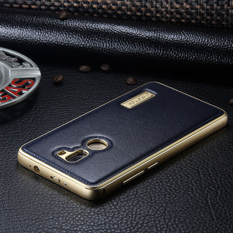 iMatch Luxury Aluminum Metal Bumper Premium Genuine Leather Back Cover Case for Xiaomi Mi 5s Plus