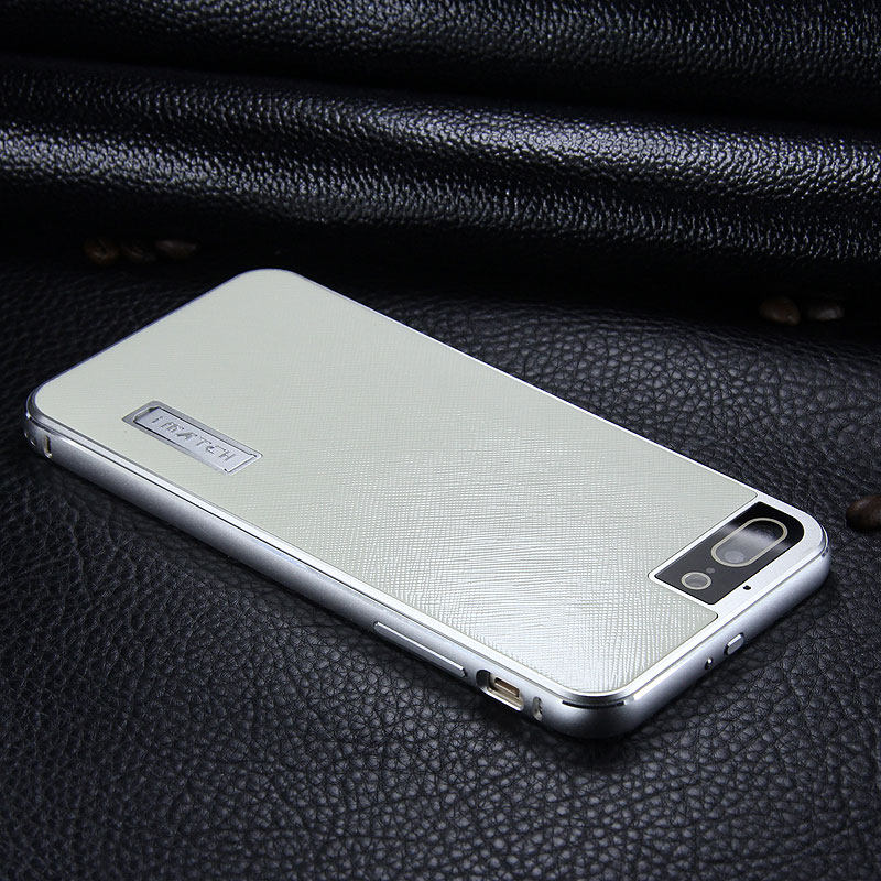 iMatch Luxury Aluminum Metal Bumper Premium Genuine Leather Back Cover Case with Kickstand for Apple iPhone 7 Plus & iPhone 7