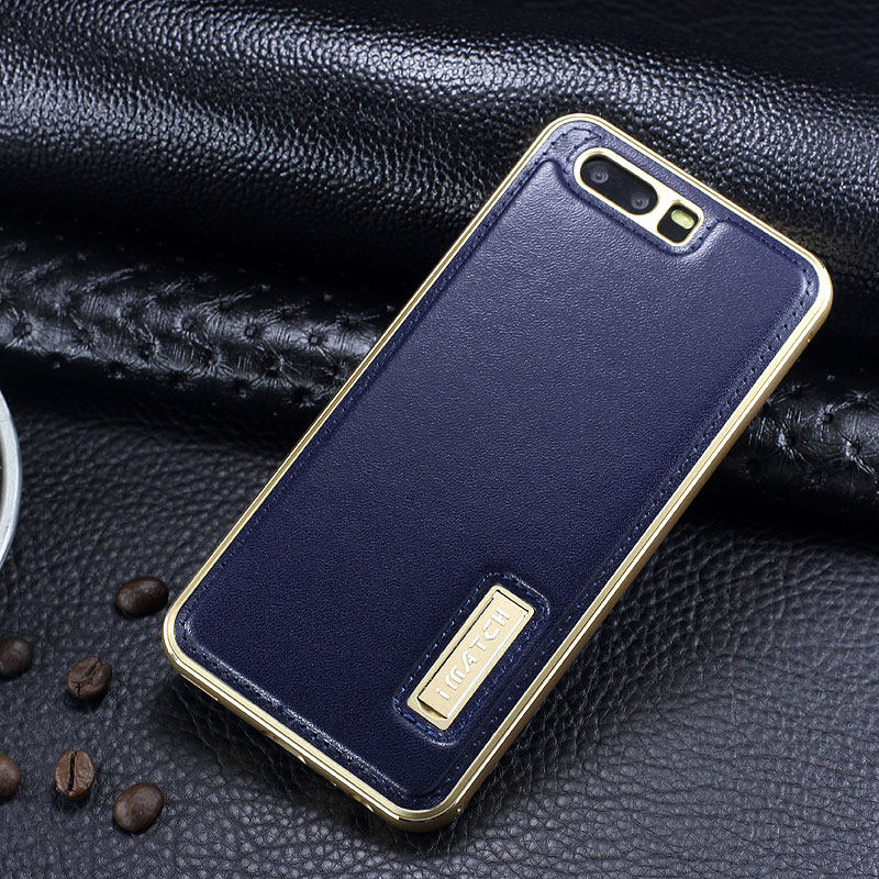 iMatch Luxury Aluminum Metal Bumper Premium Genuine Leather Back Cover Case for Huawei P10 Plus & Huawei P10
