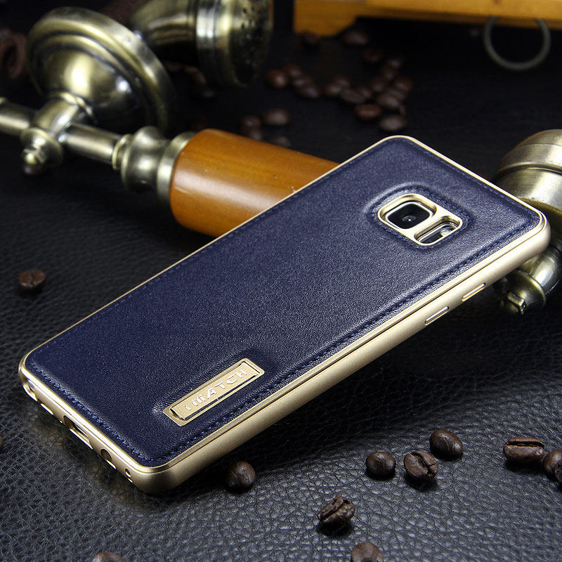 iMatch Luxury Aluminum Metal Bumper Premium Genuine Leather Back Cover Case for Samsung Galaxy Note 7 N9300