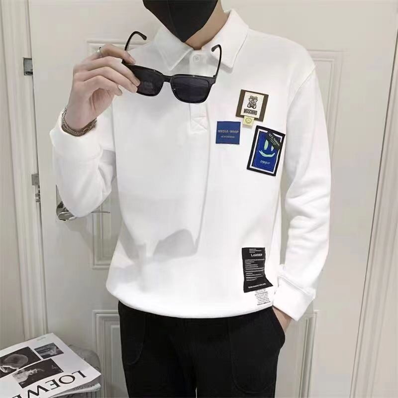 卫衣男韩版网红潮牌痞帅春秋季潮流休闲翻领polo衫长袖外套上衣服