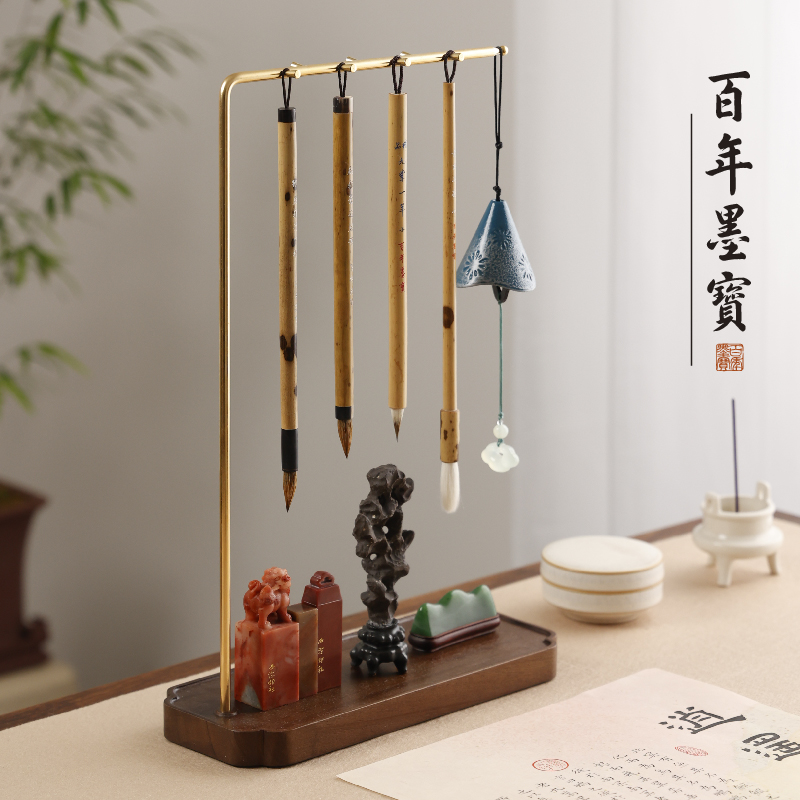 相思海棠笔挂齐云文承笔挂毛笔架送礼装饰品实木创意新中式书法用木器文房四宝摆件挂笔办公用品