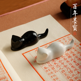 黑白猫 笔搁可爱文房四宝国画毛笔笔搁 批发瓷器小摆件 笔架山笔搁