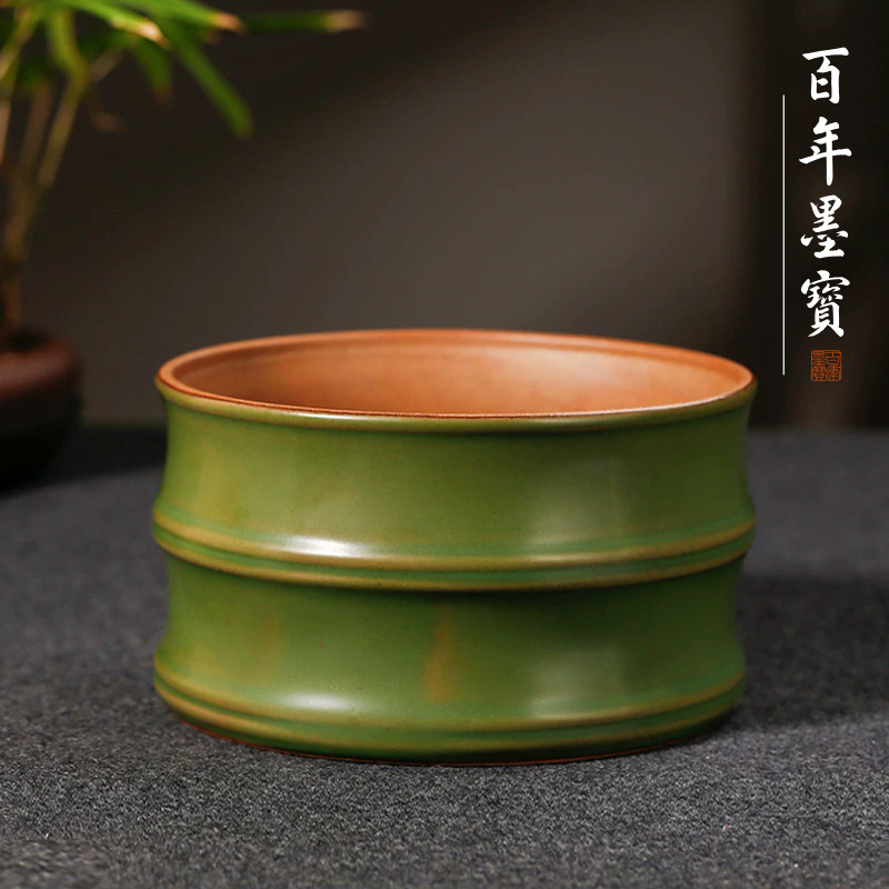 陶瓷竹节笔洗 大号陶瓷茶洗水洗家用小号水盂文房四宝配件笔洗缸