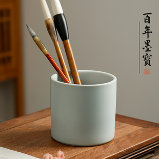 汝窑古风小笔筒 文房四宝批发书法练字多功能书法陶瓷器毛笔收纳筒