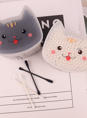 日式猫咪棉棒签掏耳棒双头螺旋尖头清洁化妆棉花棒一次挖耳勺200