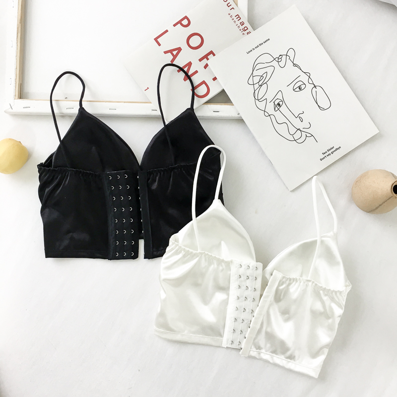 Hong Kong Style temperament bra sexy black inside with short white outside wearing a small suspender vest wrapped around the chest and bottomed top for women