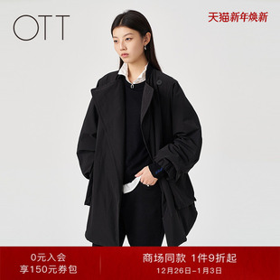 宽松黑色百搭褶皱棒球领棉服女装 OTT 新品 2025冬季 商场同款