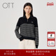 山羊绒羊毛 0TT2025冬季 女装 新品 条纹撞色半开领毛针织套头衫