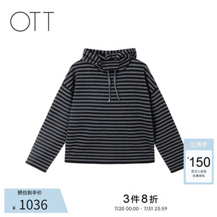 100%羊毛 新款 OTT2024冬季 宽松针织卫衣 黑色连帽毛织衫 女短款