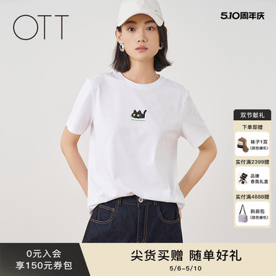 OTT夏季猫咪印花女短袖T恤百搭