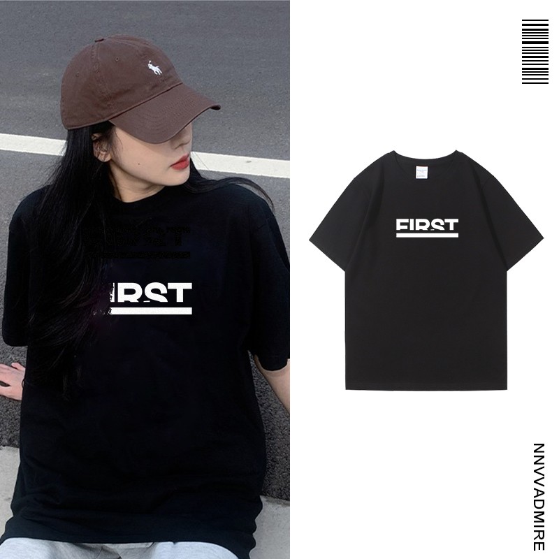 first英文字母黑色短袖t恤女衣服宽松电影节青年tfboys周边千纸鹤