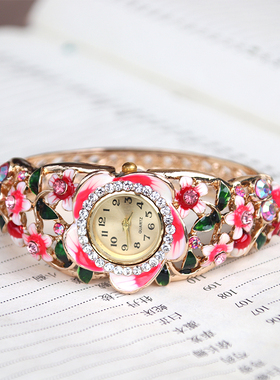 合金花卉腕表景泰蓝手镯送妈妈