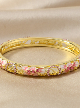 新中式复古民族风细款镶嵌钻景泰蓝珐琅单层手镯时尚百搭简约首饰