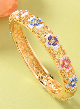 复古民族满钻款景泰蓝老北京手镯开口珐琅旗袍镯子时尚古风送礼手
