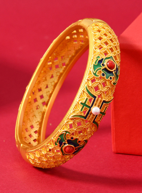 古法宫廷镂空合金手镯复古景泰蓝开口活扣镯子女款首饰珐琅饰品