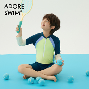 套装 2025新款 速干 防晒撞色儿童游泳装 爱多尔男童泳衣专业训练长袖