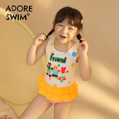 女童游泳衣小童涂鸦圆点时尚 爱多尔女孩泳衣2024新款 儿童连体裙式