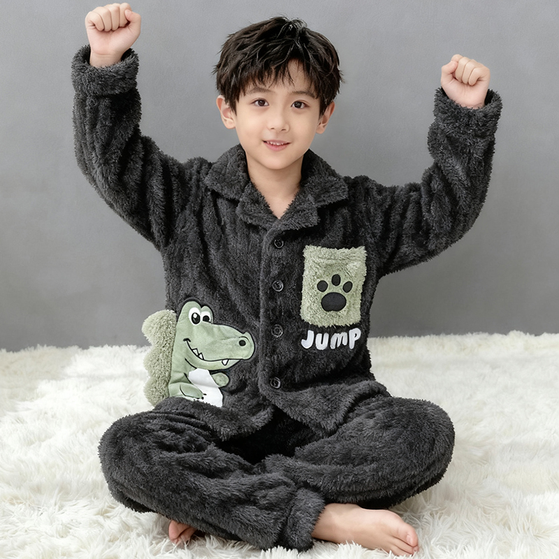 男童睡衣儿童春秋法兰绒家居服