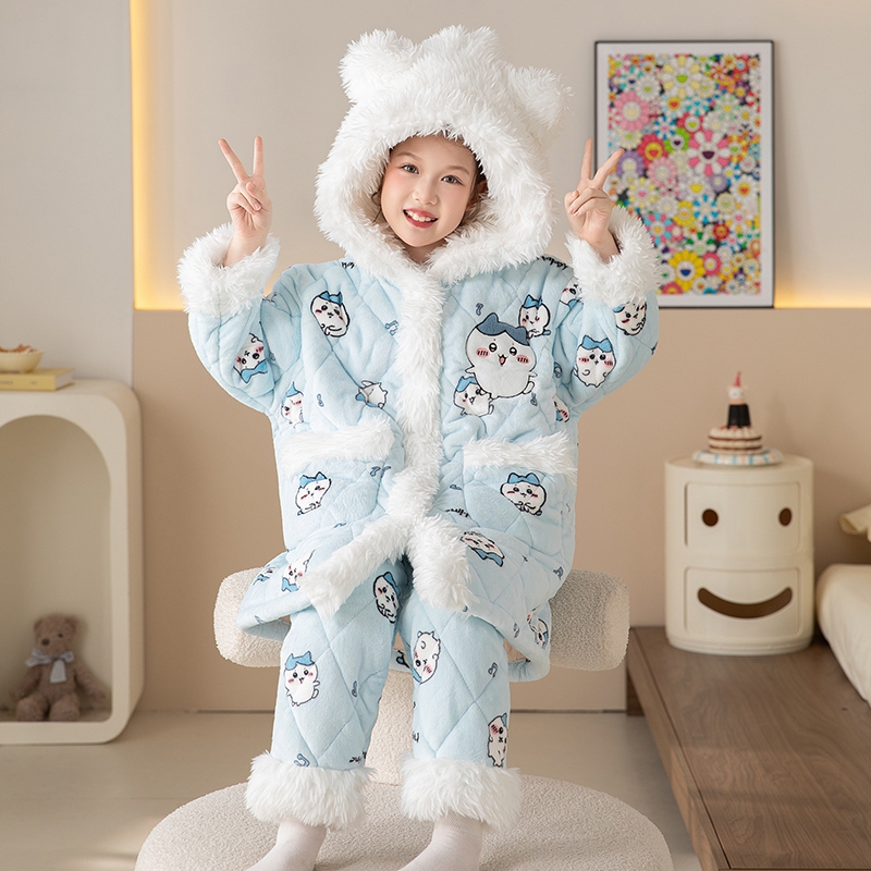 冬季儿童睡衣女童珊瑚绒加绒加厚