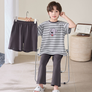 男童睡衣夏季三件套纯棉儿童短袖薄款家居服中大童青少年空调套装