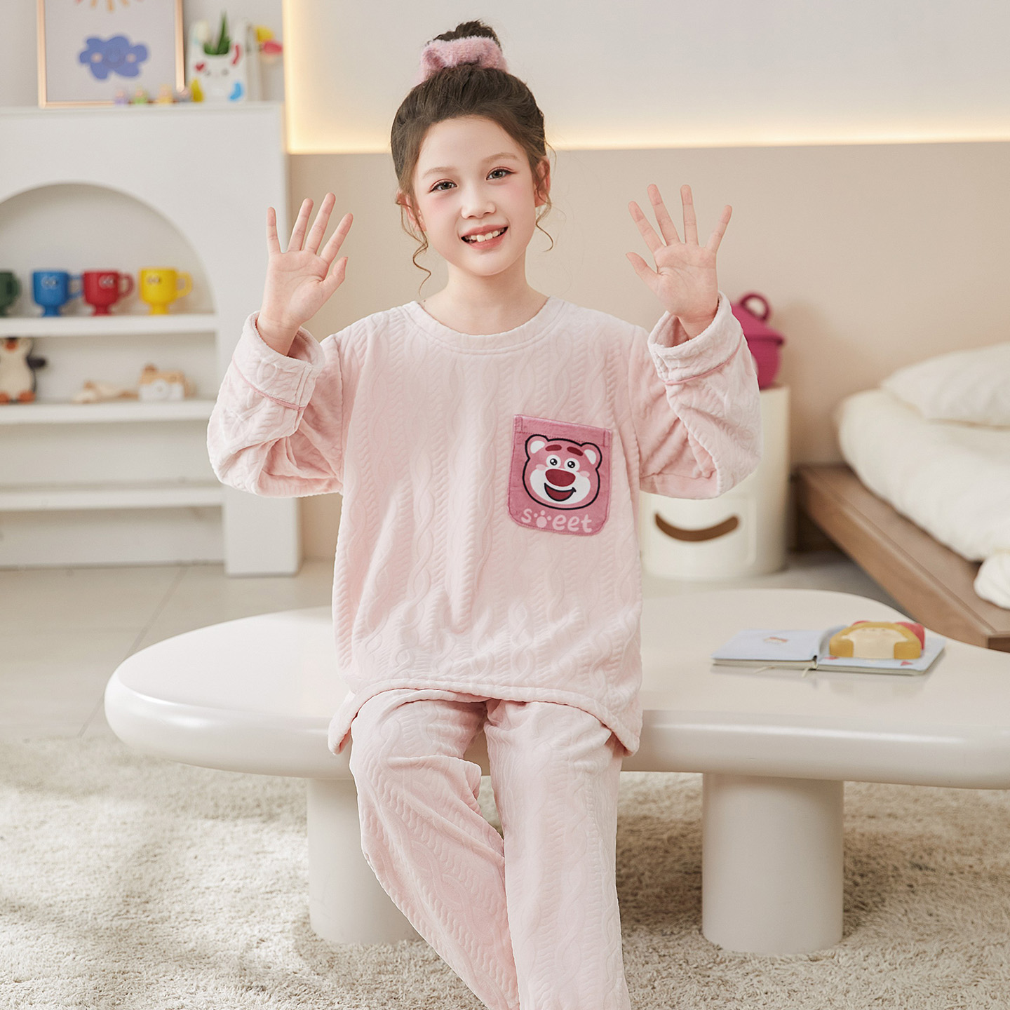 女童睡衣海岛绒秋冬季卡通女孩加厚法兰绒13岁大童15初中生家居服