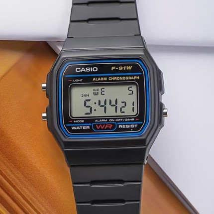 Casio/卡西欧 Sport运动系列防水小方块电子手表 F-91W-1