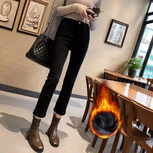 高腰显瘦百搭烟管裤 女2025秋季 直筒牛仔裤 八九分矮小个子黑色窄版