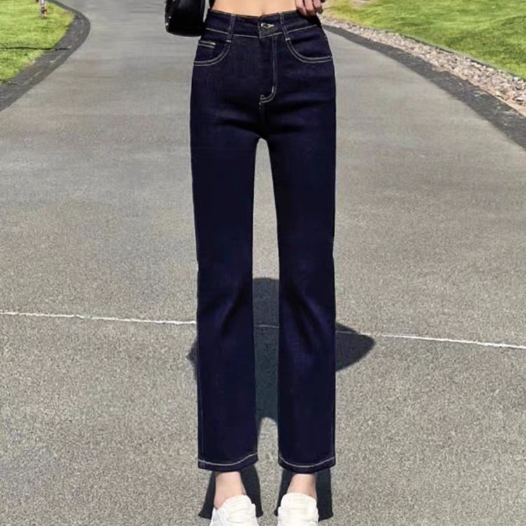 丹宁蓝窄版九分直筒牛仔裤女2026春夏款小个子高腰显瘦百搭烟管裤