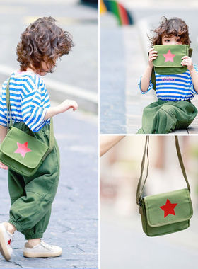 雷锋怀旧帆布包解放包儿童红军小书包军绿色7080年代书包斜挎背包