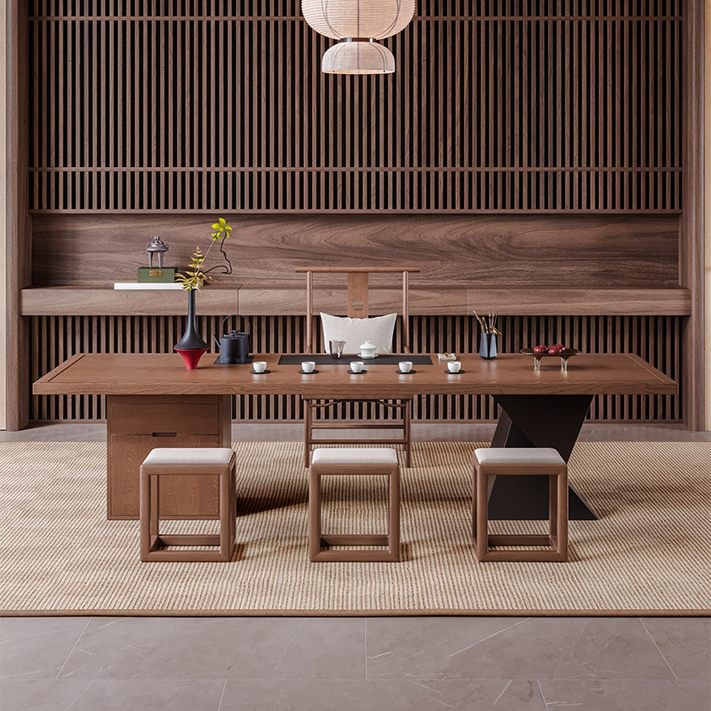 吉赠新中式实木大板茶桌椅组合家用老榆木禅意泡茶台桌2026年新款