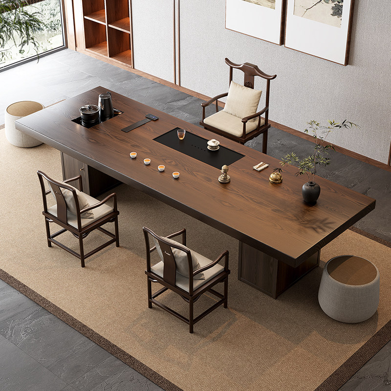 新中式客厅大长书桌茶桌一体设计师禅意两用茶台宋代美学新款高端
